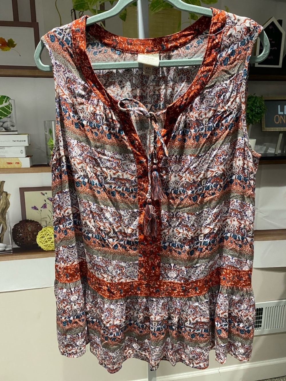 Knox Rose Rust Multi-Print Sleeveless Tassel Tie Tunic XXL. Ptp is 23